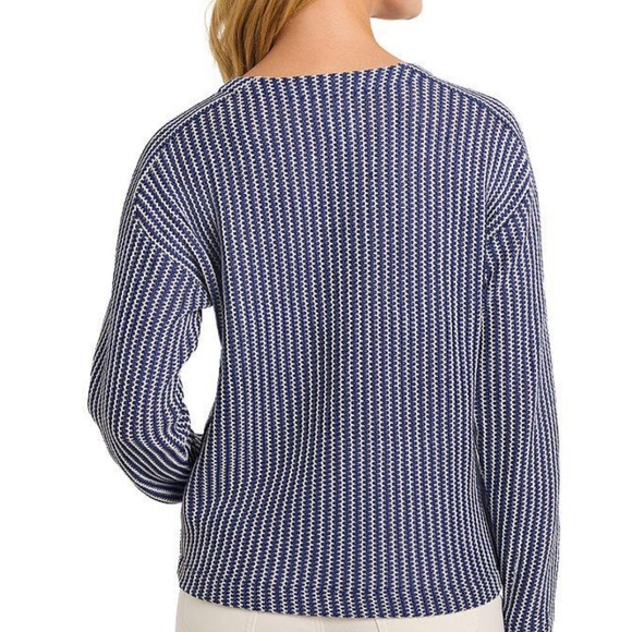 NIC + ZOE Zig Zag Blues Size L Top Lightweight Sweater Womens Blue White - Picture 3 of 14